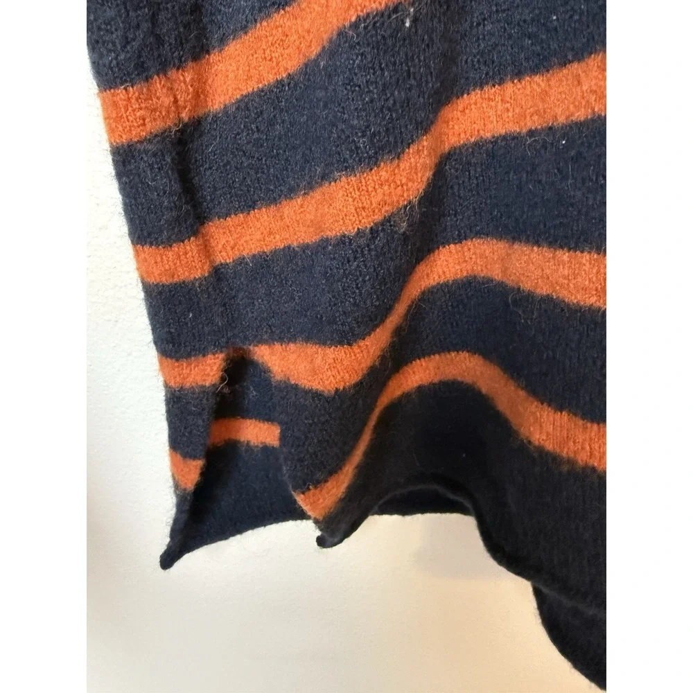 MADEWELL Navy Blue Orange Striped Merino Wool Alpaca Blend Mock Neck‎ Sweater M